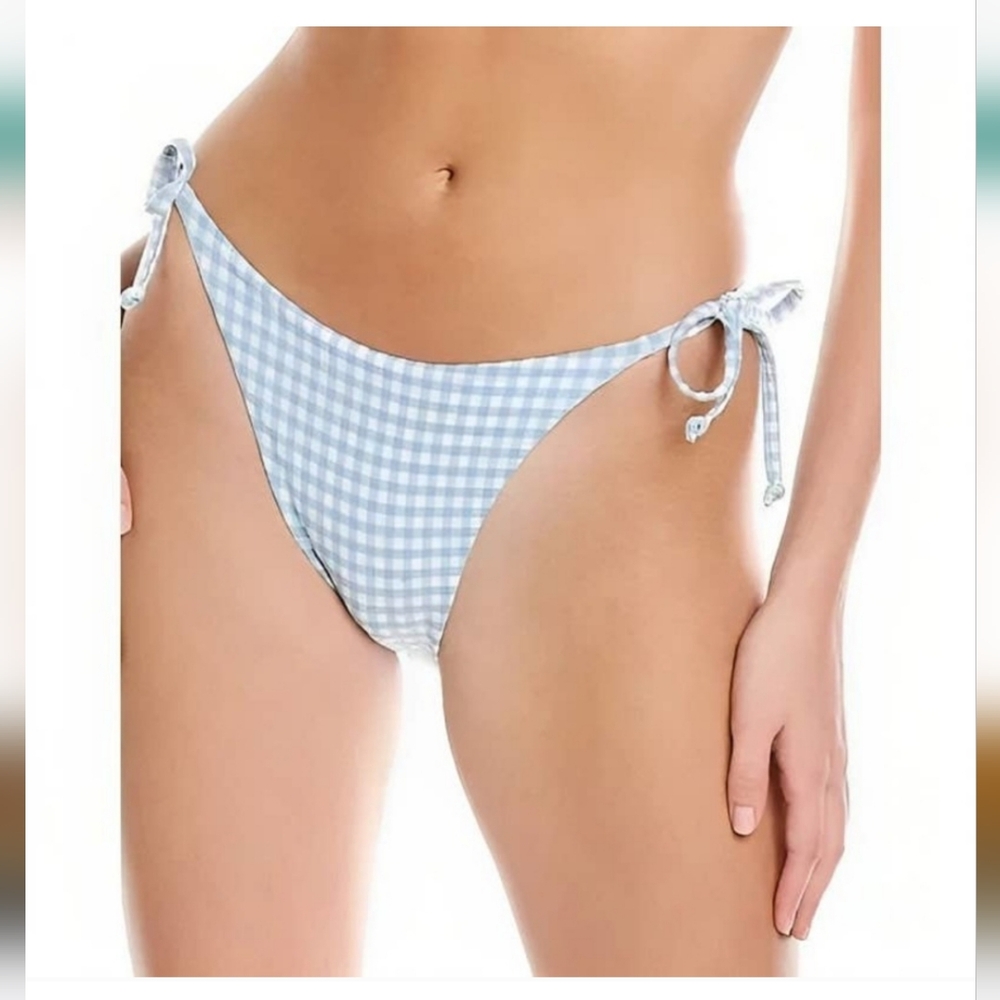 NWT Andie Swim Blue Gingham The String Bottom Tie Sides Size XL